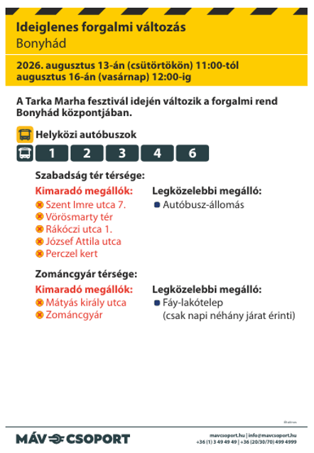 tolnamegyeihirek.hu - Tarka Fesztivál: változik a forgalom Bonyhádon