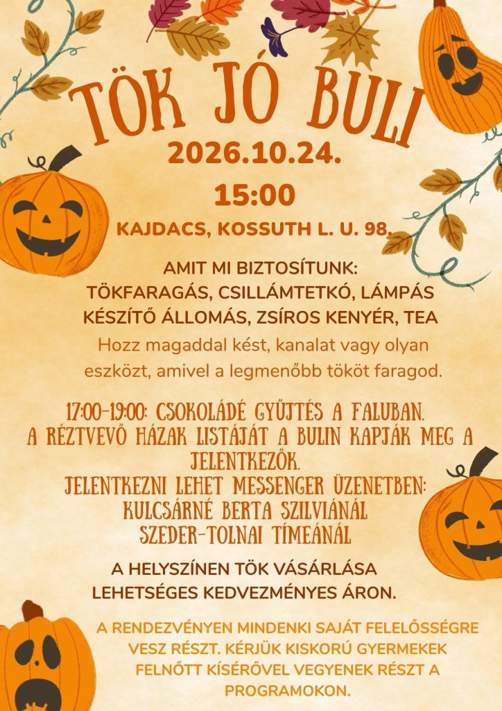tolnamegyeihirek.hu - Tök Jó Buli Kajdacson: csokigyűjtést szerveznek a településen októberben